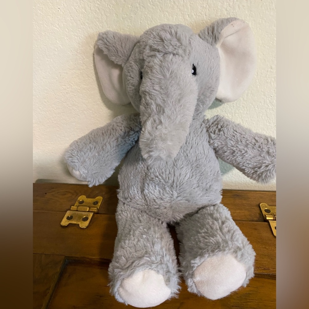 Kellytoy Gray Plush Elephant Baby Rattle 11” Embroidered Eyes